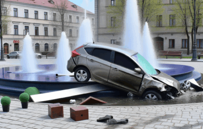 Incidente stradale all'Axa: auto finisce nella fontana di piazza Eschilo il 22 aprile 2025